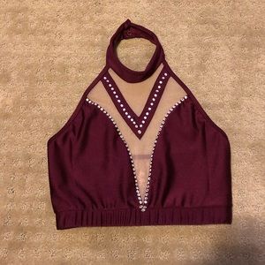 Red and nude mesh pro cheer audition top